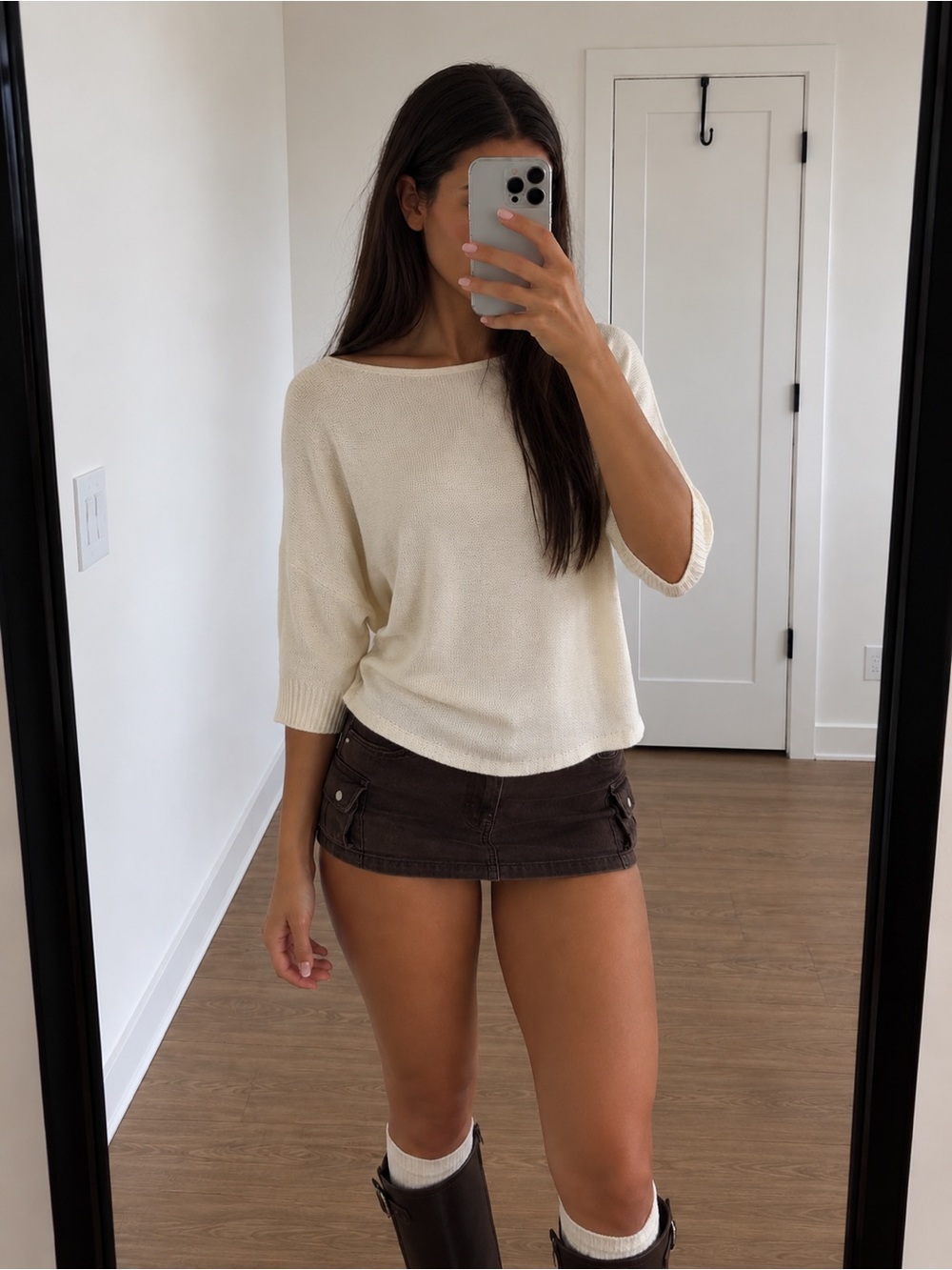 Cream Boat-Neck Dolman Sleeve Knit Top
